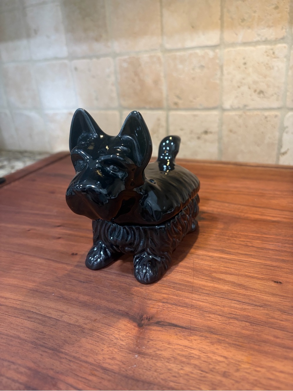 Vintage Black Ceramic Scottie Dog Trinket Box